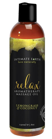Intimate Earth Relax Aromatherapy Massage Oil Lemongrass & Coconut - 8oz
